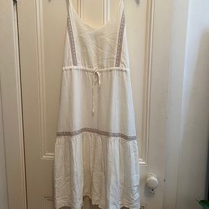 Frank and Oak XS White tiered dress with embroidery